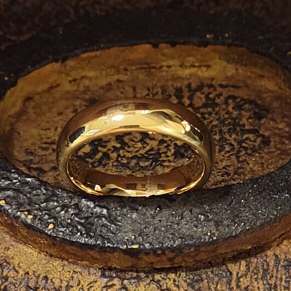 Men's Gold Tungsten Wedding Ring Band - Gold Wedding Ring For Him - Picture 7 of 8